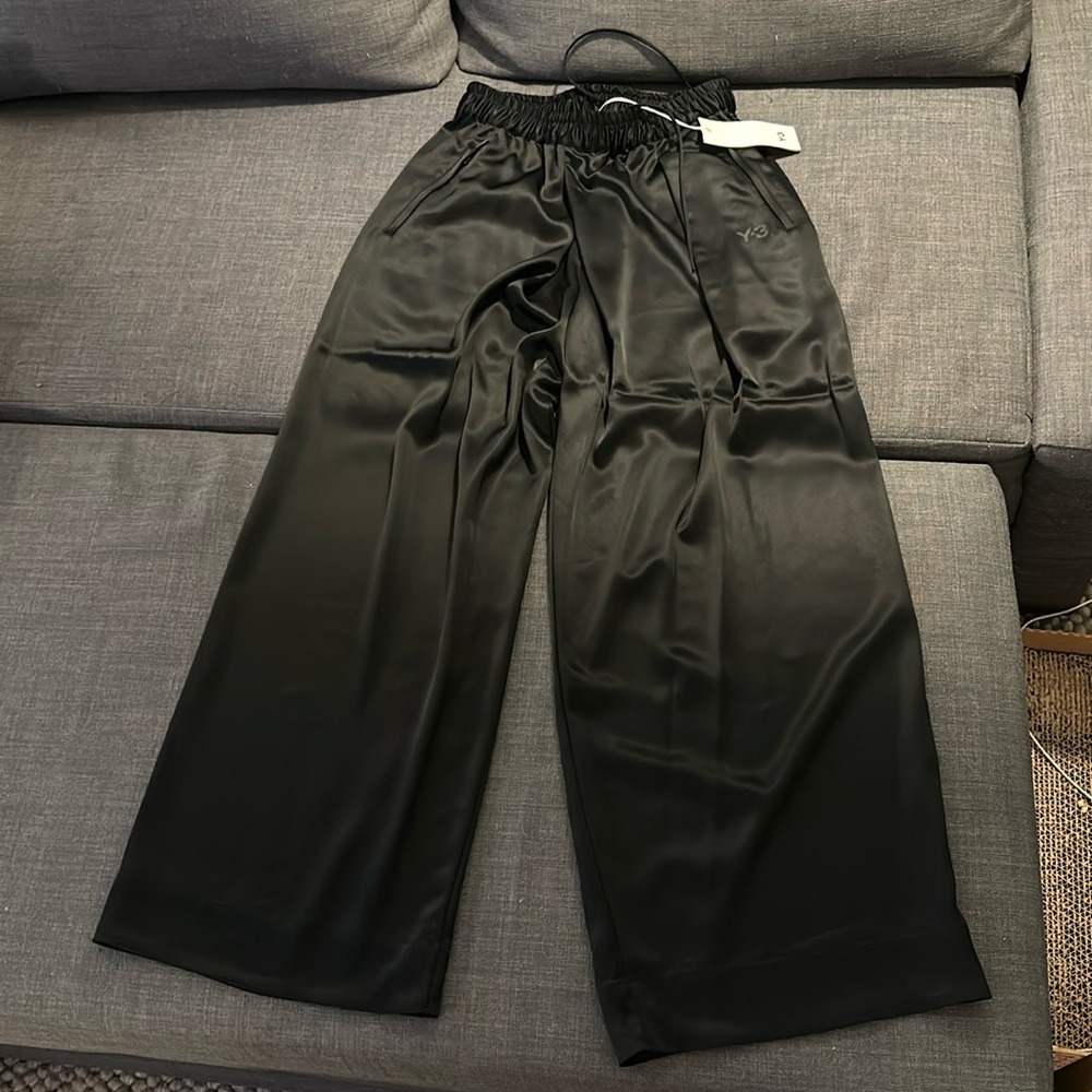 NWT Y-3 Satin Wide Leg Pants Black Size Small Unworn Tags Attached